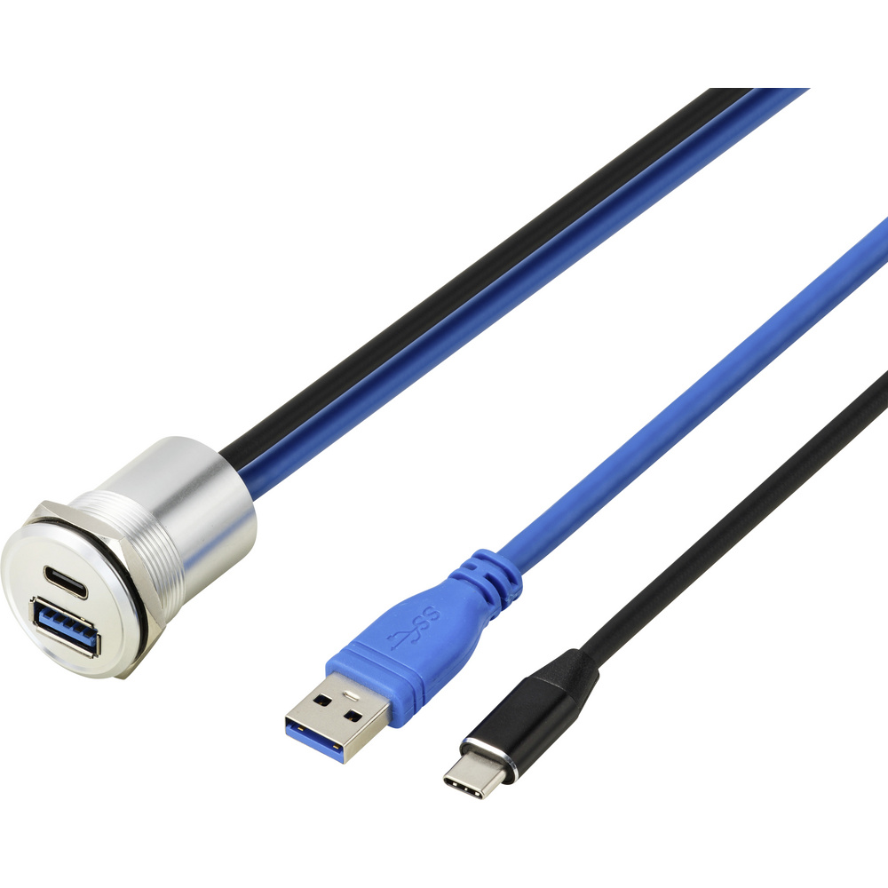 Tru Components Usb 3.1 Type-c® & Usb 3.0 Type-a Einbaubuchse, Buchse/stecker, 25 Mm, 95 Cm Kabel, Si