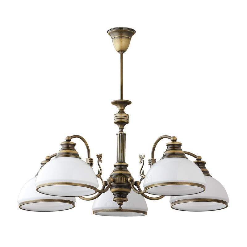[neuwertig] B-ware Pendelleuchte Petro 5-flammig Altmessing Weiß 70 Cm Dimmbar E27 Made In Europe