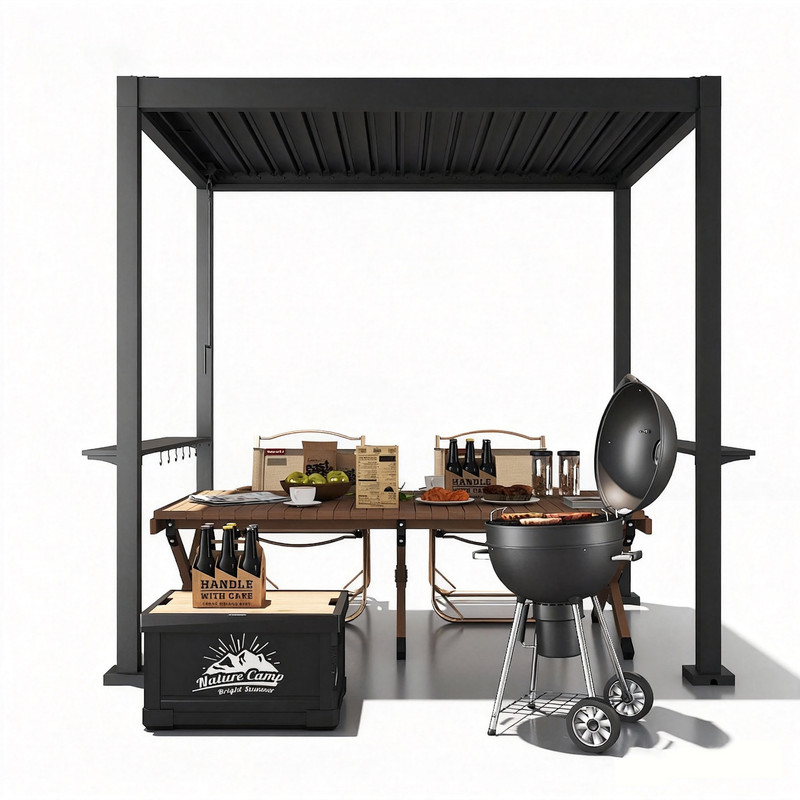 Gartenpavillon Metall Pergola Lamellenpavillon Terrassenüberdachung Für Terrasse, Deck & Garten, Anthrazit, 2,4x1,8m