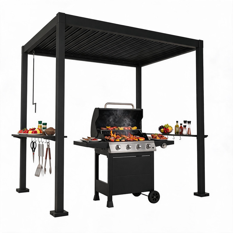 Gartenpavillon 2,4x1,8m Metall Pergola Grillpavillon Pavillon Mit Lamellendach Terrassenüberdachung Für Terrasse, Deck & Garten, Anthrazit