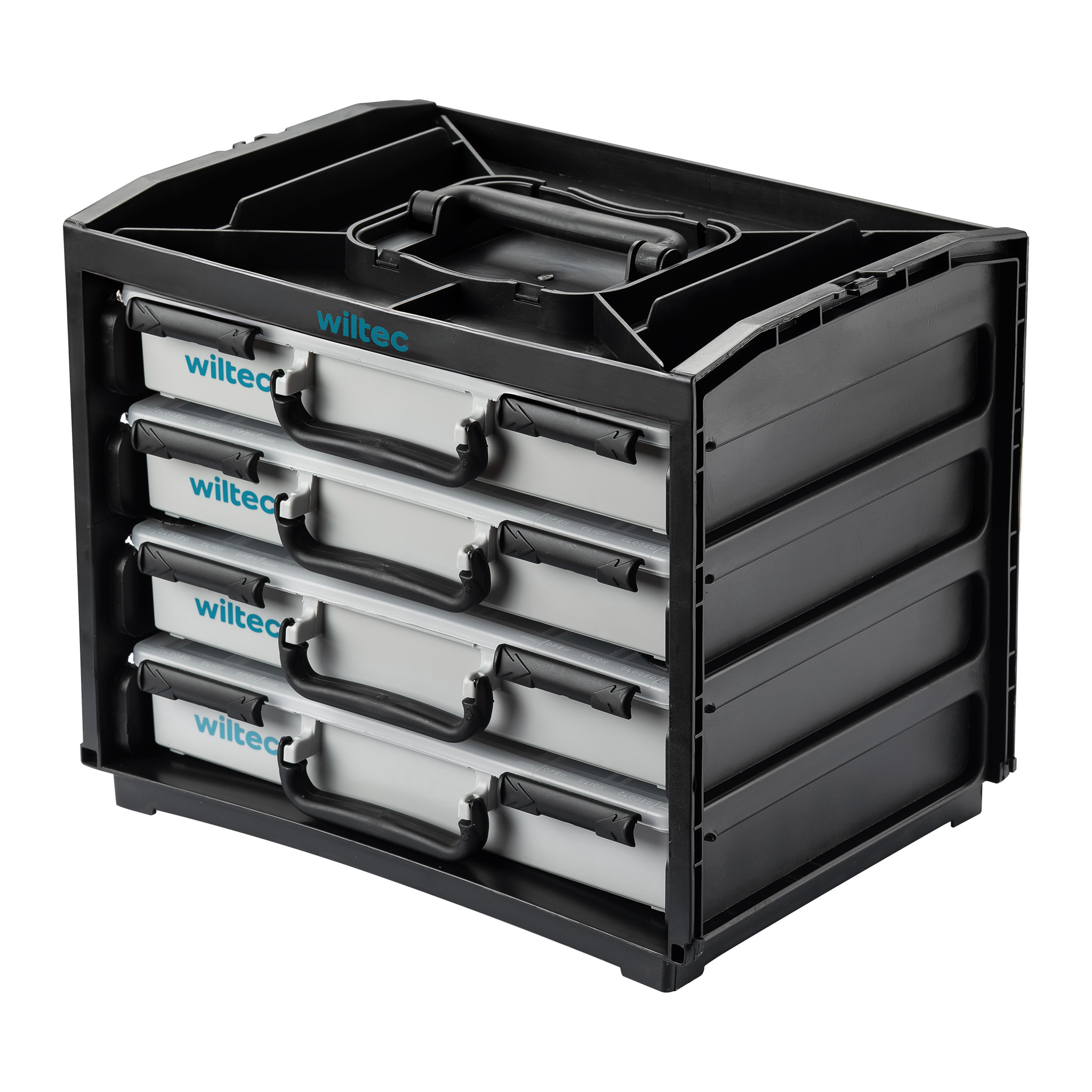Wiltec Werkzeugschrank Mit 4 Sortierboxen, Organizer 376 X 265 X 308 Mm Aus Pp Mit Sortierkästen, Sortimentskasten Mit Handgriffen Und Verschlusssystem