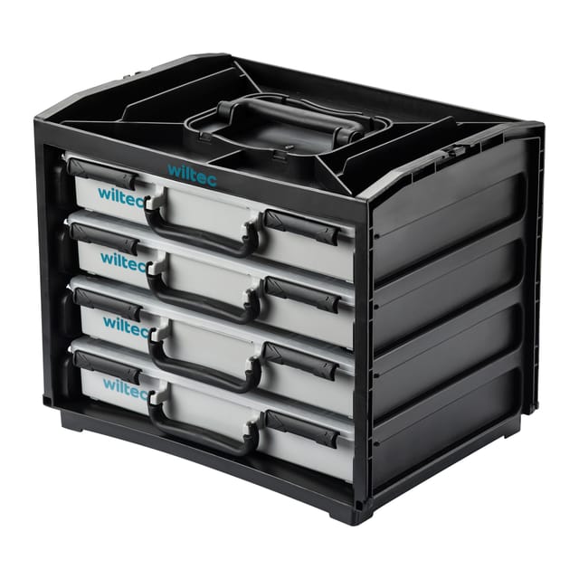 Wiltec Werkzeugschrank Mit 4 Sortierboxen, Organizer 376 X 265 X 308 Mm Aus Pp Mit Sortierkästen, Sortimentskasten Mit Handgriffen Und Verschlusssystem