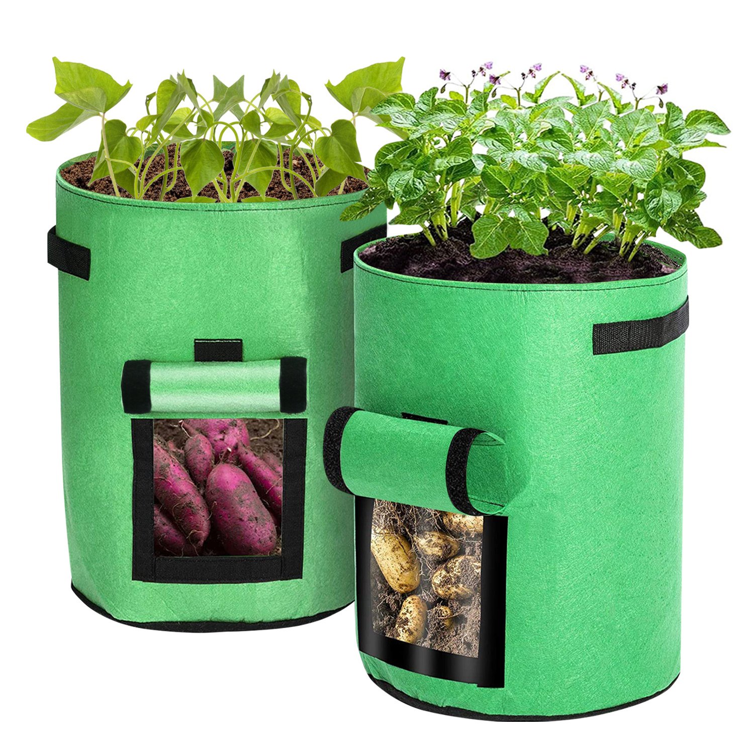 Wolketon 25er Set Pflanzsäcke 38 L Aus Vlies Mit Sichtfenster & Griffen, Kartoffel-pflanztaschen Für Gemüse, Balkon & Garten