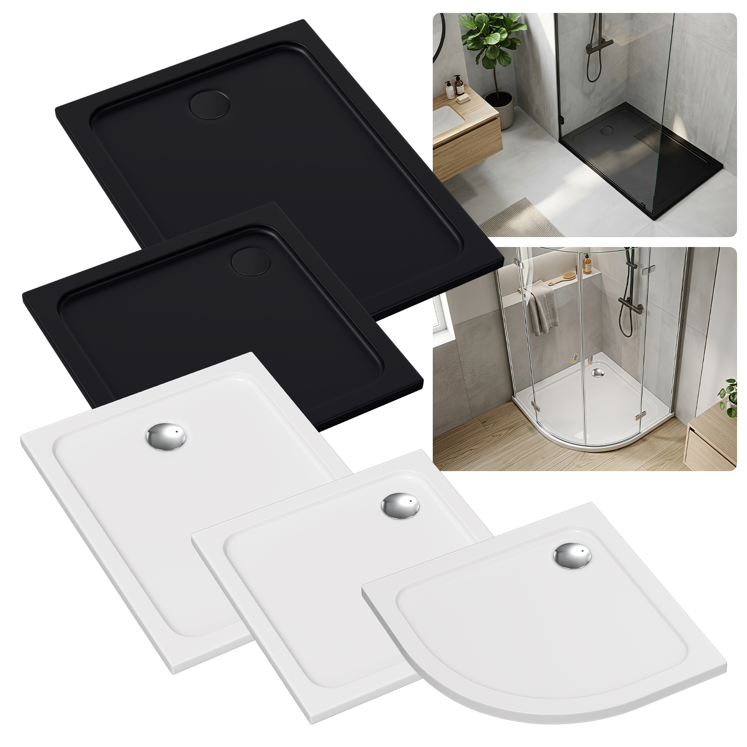 Wolketon Duschwanne Set 90x90 Cm Quadratisch Schwarz Mit Ø90 Mm Ablauf Schwarz