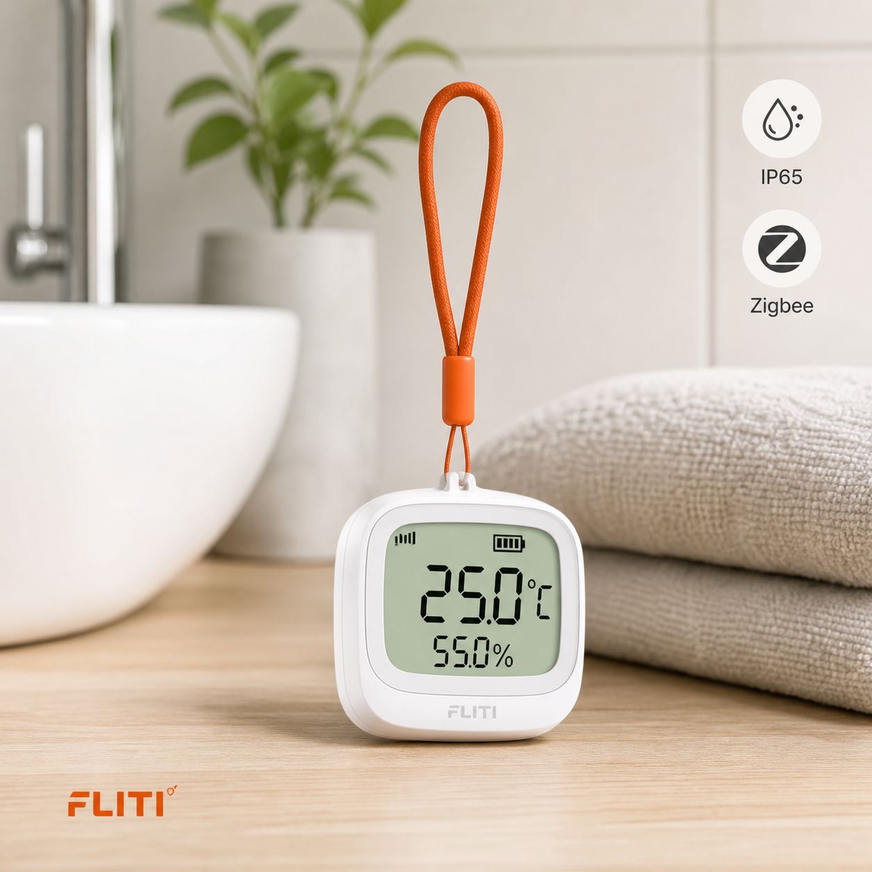 Fliti Ip65 Zigbee Temperatur- Und Feuchtigkeitssensor Mit Lcd-bildschirm Und App-tracking Für Gewächshaus Und Badezimmer