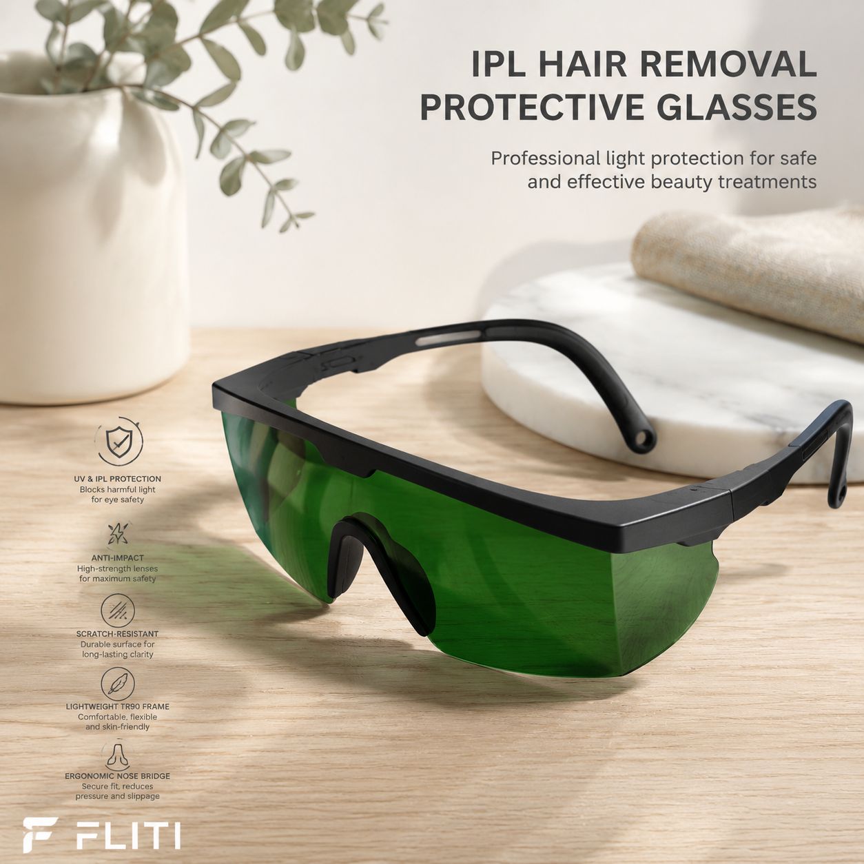 Ipl-schutzbrille (intense Pulsed Light), Dunkelgrün, Uv-schutz Für Die Haarentfernung Zu Hause Und In Kosmetikstudios