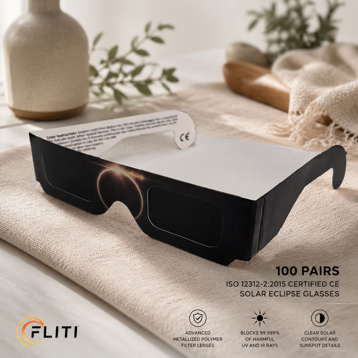 100 Paar Sonnenfinsternisbrillen – Augenschutz Iso 12312-2 Ce – 99,999 % Uv-/ir-filter – Sichere Sonnenbeobachtung – Mehrfarbig, Einheitsgröße