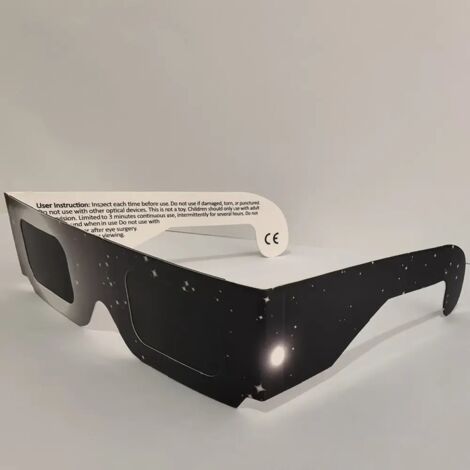 Sonnenfinsternisbrillen, 100er-packung – Iso 12312-2-zertifizierter Schutz, Hightech-metallpolymerfilter, Gelb-orangefarbenes Sichtfeld, Schwarzer Sternenhimmel-look
