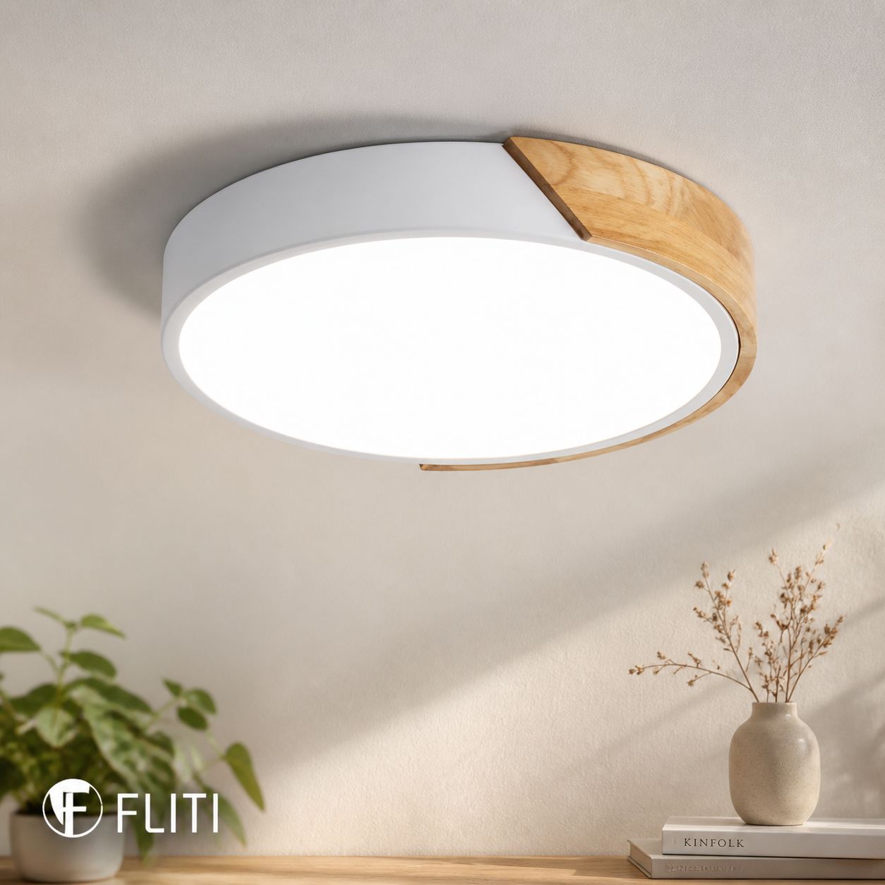 Fliti Runde Led-deckenleuchte Aus Holz, 24 W, Kaltweißes Licht (6000 K), Ø 30 Cm, Für Schlafzimmer, Küche, Wohnzimmer, Büro
