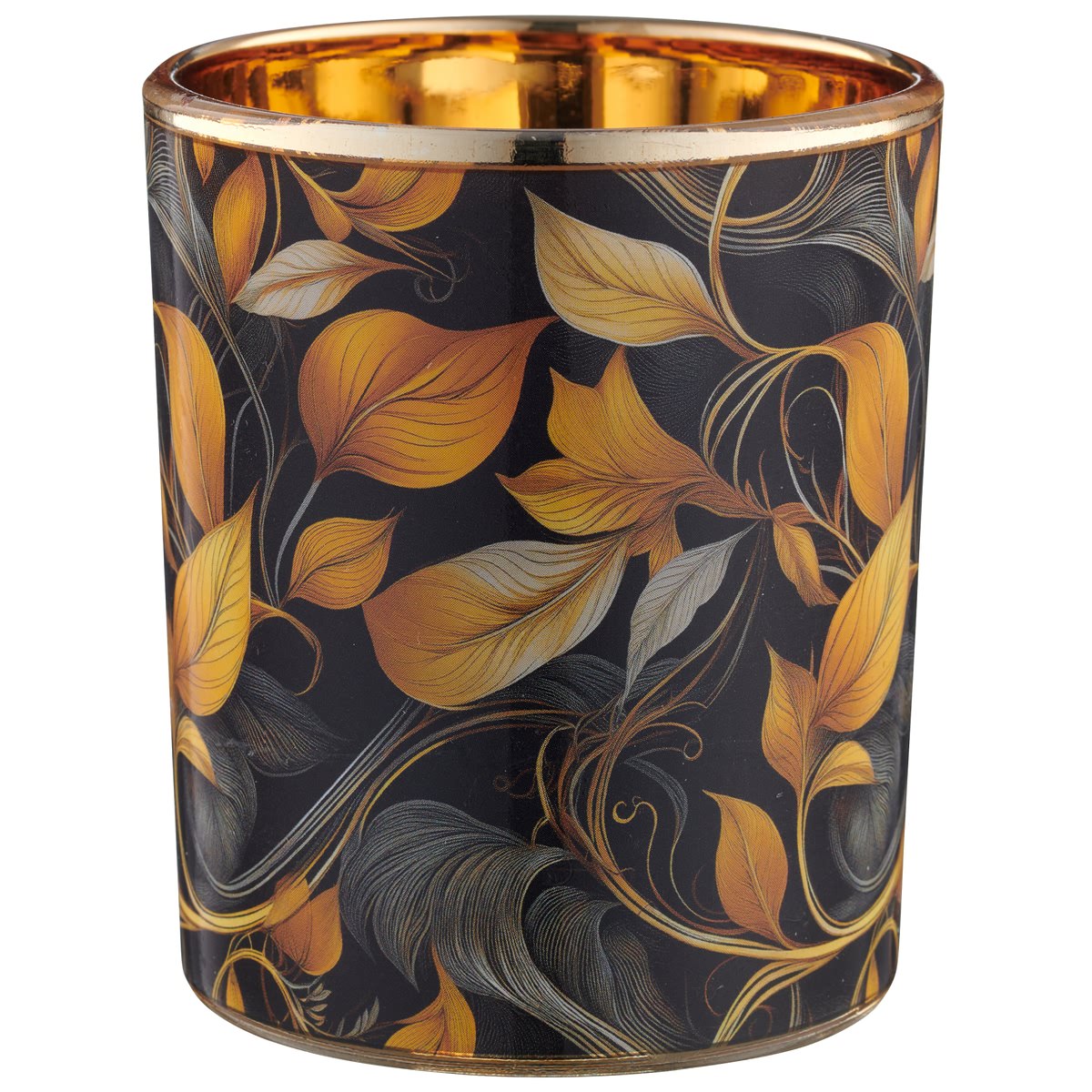 Gasper Lepuro Instyle Teelichtglas Orange & Schwarz Mit Floralem Muster Ø 7 Cm - Glas