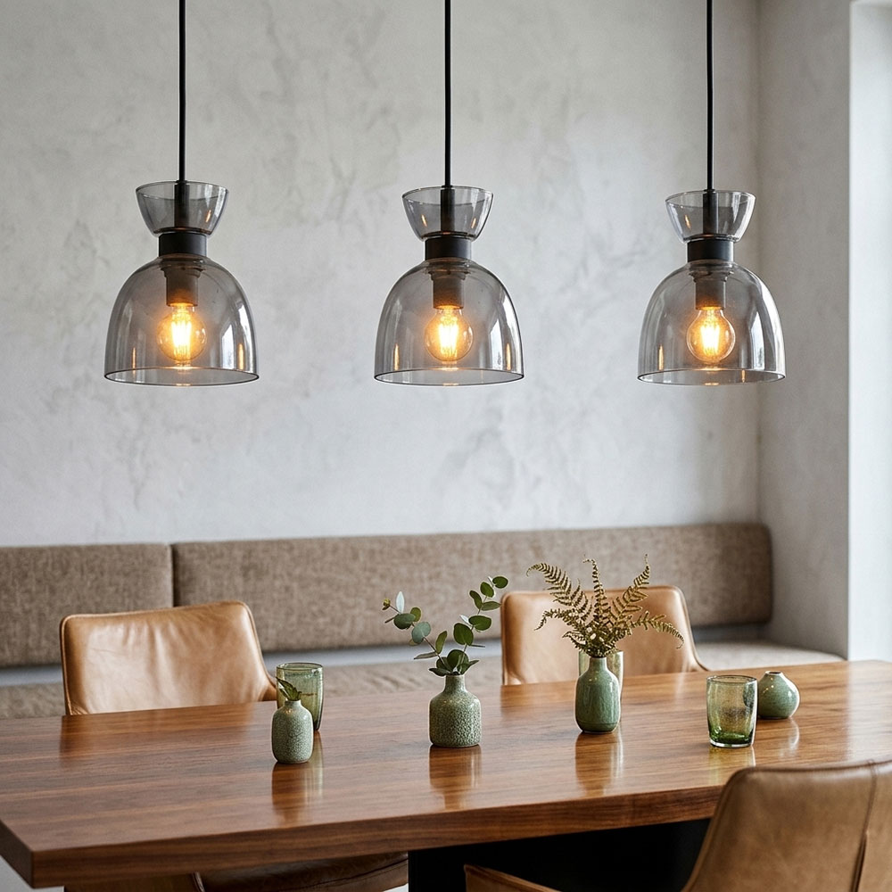 Led Pendelleuchte Hängelampe Esszimmerlampe 3-flammig Schwarz Glas H 120 Cm