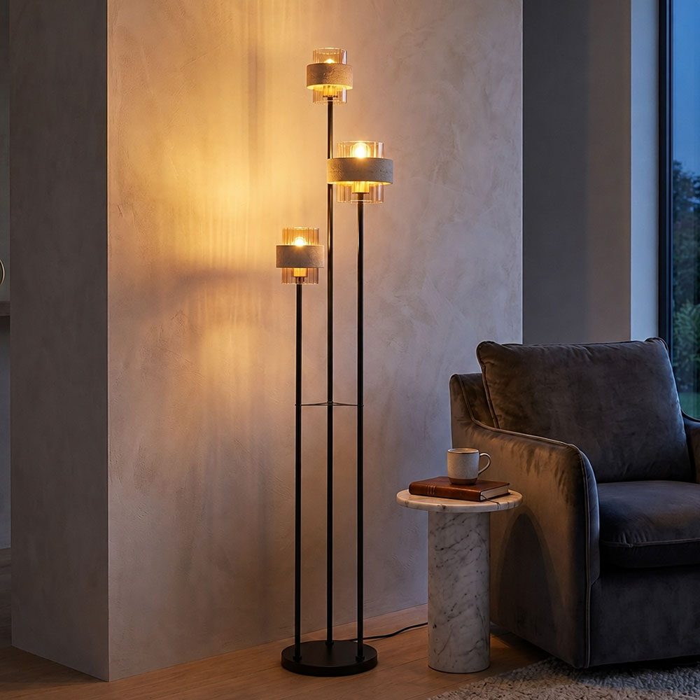 Led Stehleuchte Stehlampe Wohnzimmerlampe Fußschalter 3-flammig Schwarz H 167 Cm