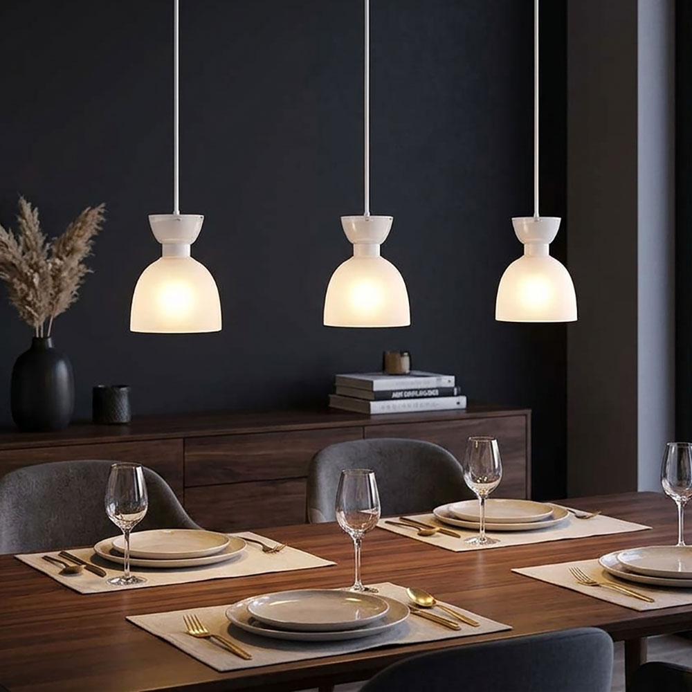 Led Pendelleuchte Hängelampe Esszimmerlampe 3-flammig Weiß Glas Opal H 120 Cm