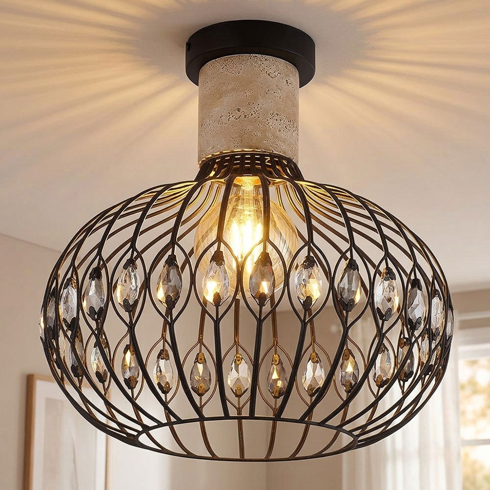 Led Deckenlampe Deckenleuchte Wohnzimmerlampe Kristalle Schwarz Metall Ø 38 Cm