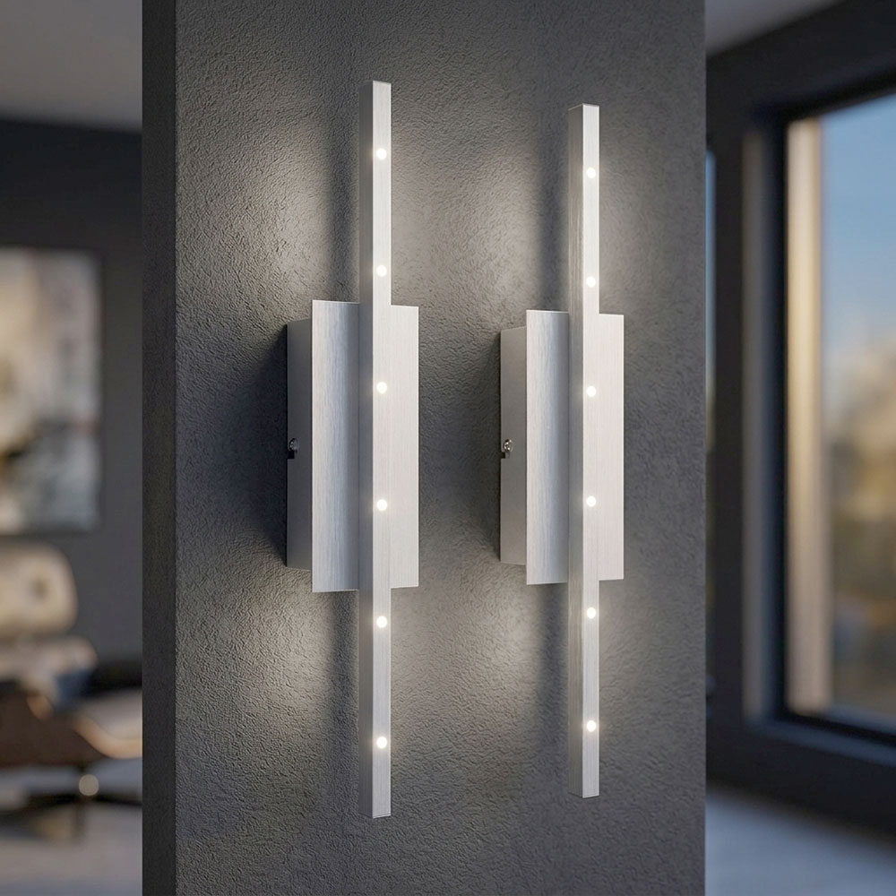 2x Led Wandleuchte Silber Wandstrahler Schlafzimmerlampe Metall H 40,5 Cm