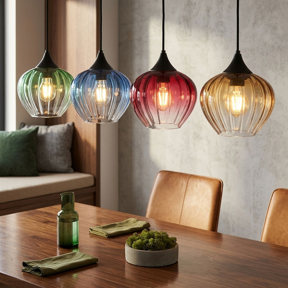 Led Hängeleuchte Pendellampe Esszimmerlampe Schwarz Metall Bunte Gläser H 120 Cm