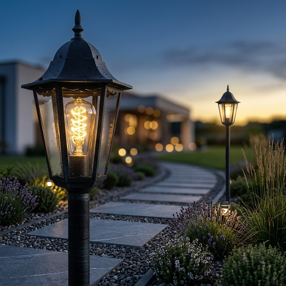 2x Stehleuchte Außen Stehlampe Gartenleuchte Spritzwassergeschützt Grün Glas H 120 Cm