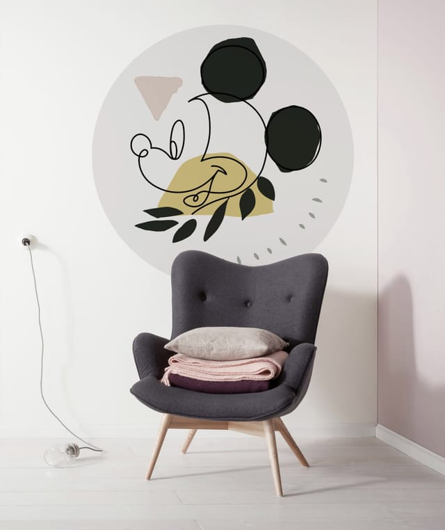 Disney Selbstklebende Runde Tapete Mickey Mouse Grau Gelb und Rosa Ø 128 cm 612720