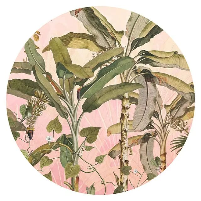 Sanders & Sanders Selbstklebende Runde Tapete Botanisch Rosa und Grün Ø 125 cm 611769
