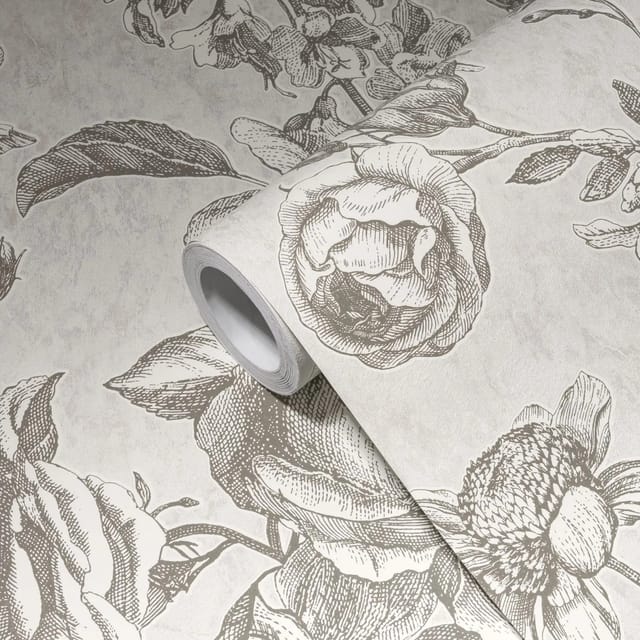Livingwalls Tapete Blumenmuster Grau Weiß und Grau 53 cm x 10,05 m AS-387001