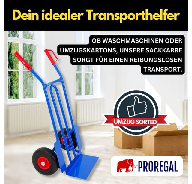PROREGAL Sackkarre Rhino XL Schaufel HxBxT 104 x 60 x 50 cm Tragkraft 250kg Pannensichere Räder Blau