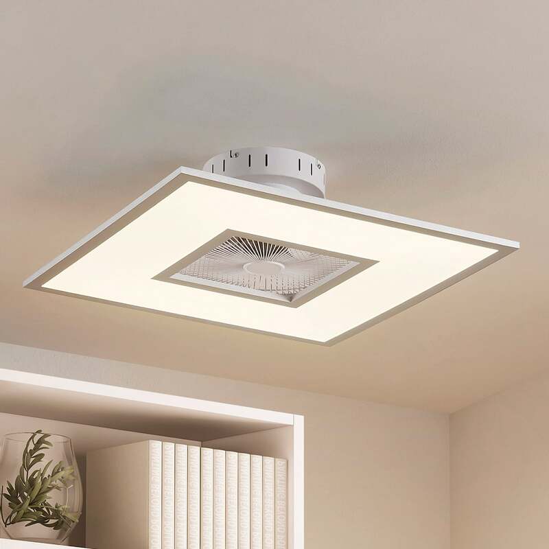 [gebraucht] B-ware Lindby Deckenventilator Romea Eckig Led Ventilator Lampe Dimmbar Silber 60cm
