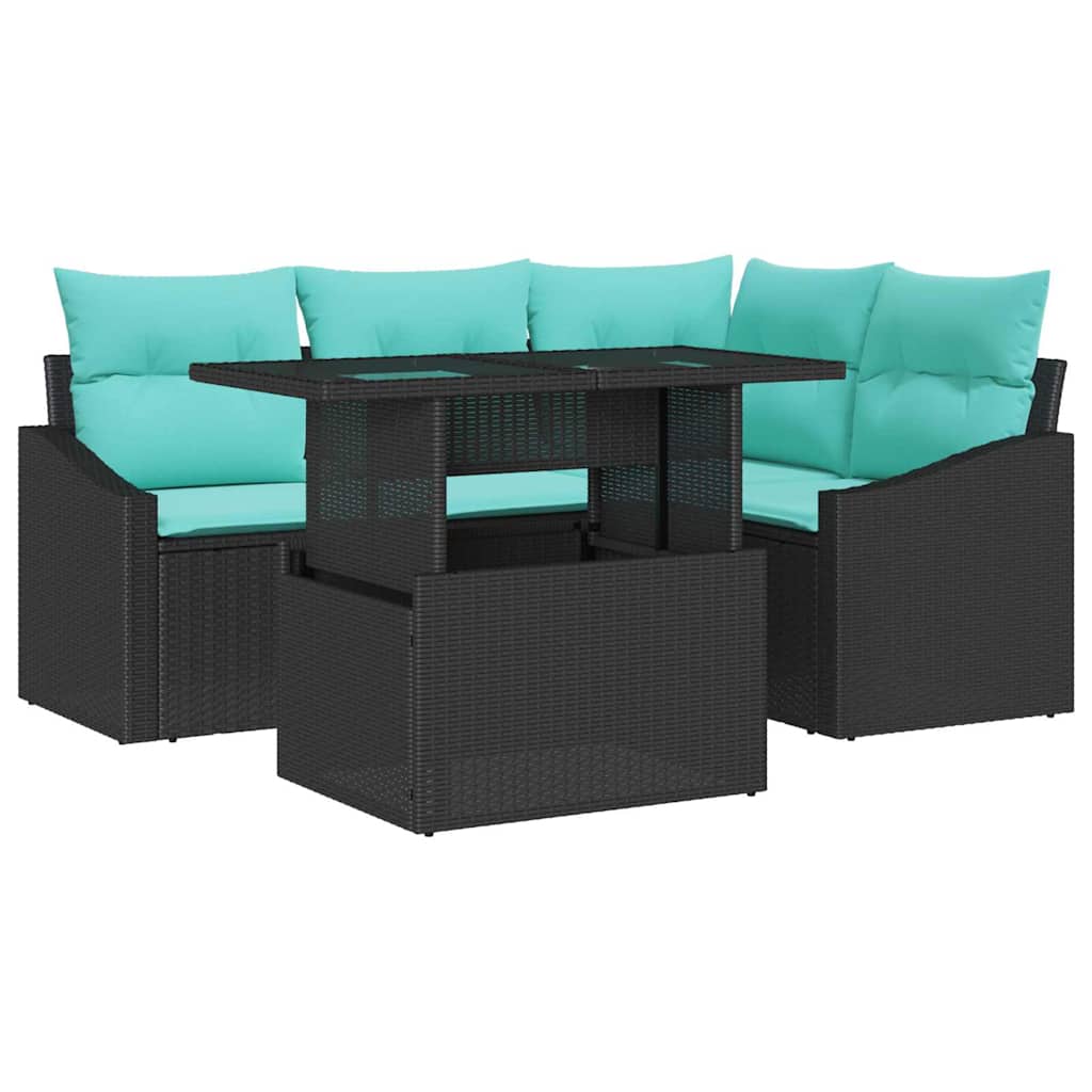 Maison Exclusive - Gartensofa-set 5 Stk. Schwarz Und Blau Poly-ra
