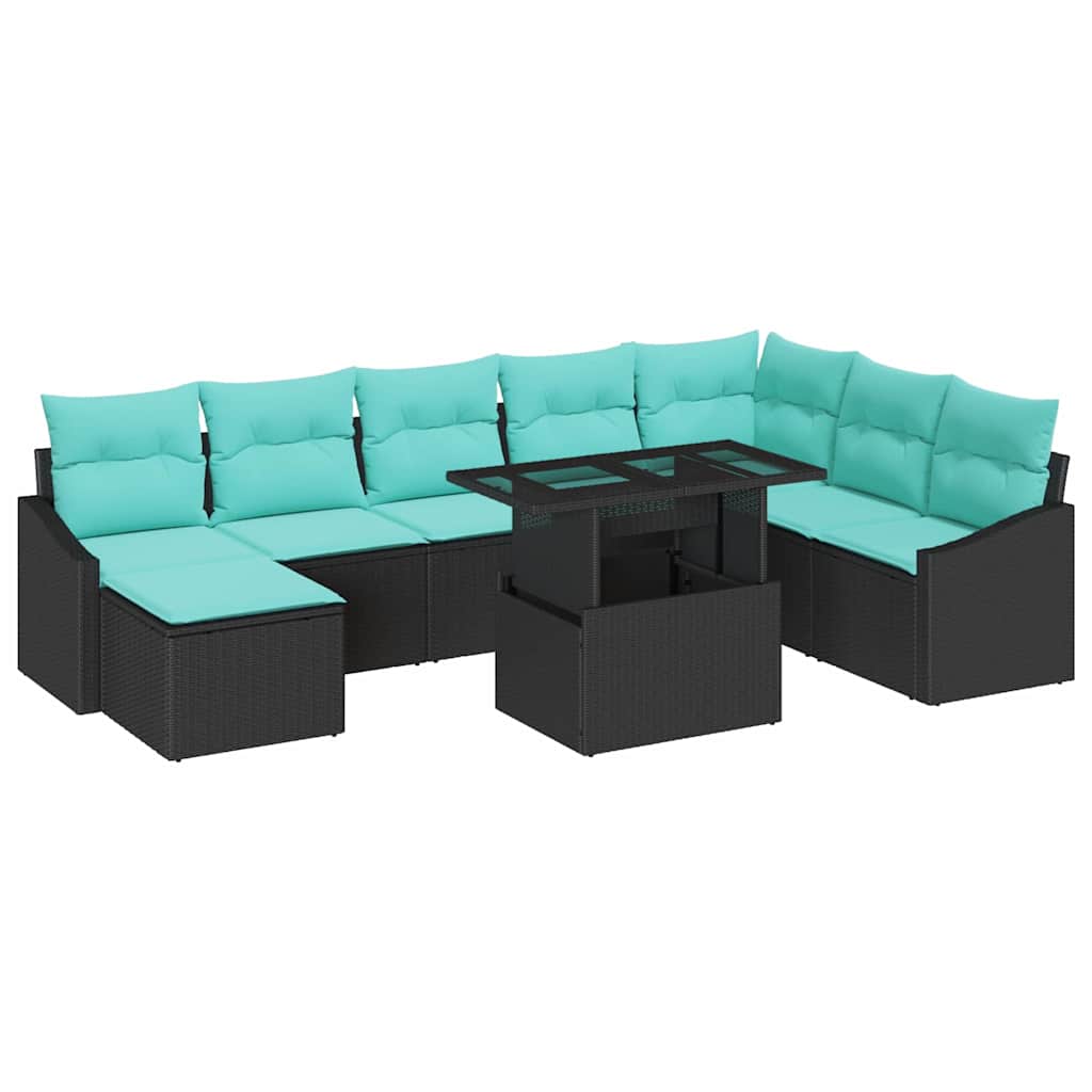 Maison Exclusive - Sofa Set 9 Stk. Schwarz Und Blau Poly-rattan