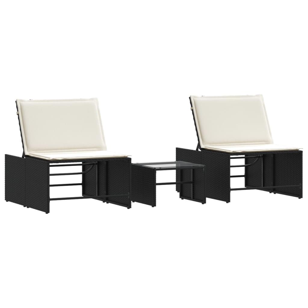 Maison Exclusive - Modulare Sonnenliegen 2 Stk. Mit Tisch Schwarz