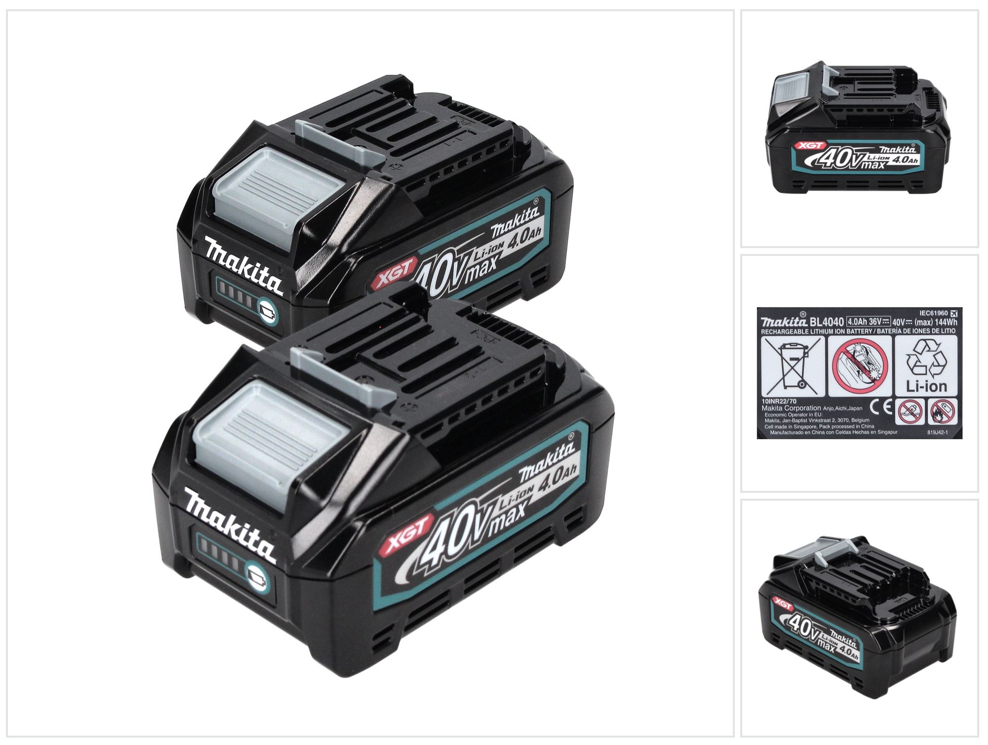 Makita Akku Set 2x Bl 4040 40 V Max. 4,0 Ah Xgt Li-ion Akku ( 2x 191b26-6 ) Ip64 Schutzklasse Mit Led Anzeige