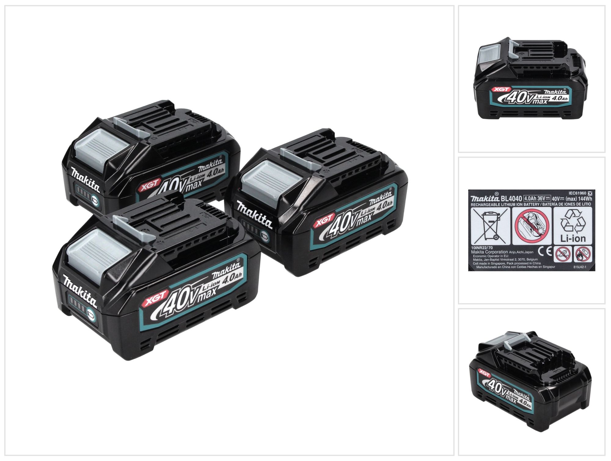 Makita Akku Set 3x Bl 4040 40 V Max. 4,0 Ah Xgt Li-ion Akku ( 3x 191b26-6 ) Ip64 Schutzklasse Mit Led Anzeige