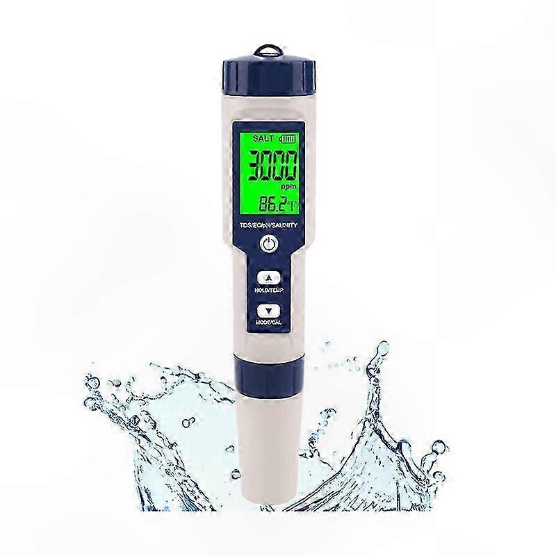 5-in-1 Digitaler Salzgehaltsmesser Für Salzwasser, Hochpräzises Pool-salzmessgerät, Wasserdichter Salzgehaltsmonitor (ip67)