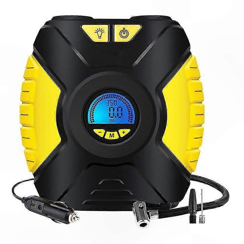 Kompakter Elektrischer 12-v-luftkompressor Für Auto- Und Fahrradreifen Mit Integrierter Led-leuchte, Manometer Und Ventiladaptern – Ein Praktisches, Tragbares Aufblasgerät.