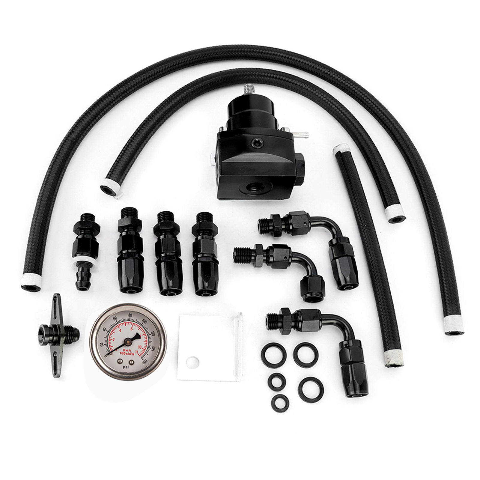 Universeller, Einstellbarer Kraftstoffdruckregler-satz Für Autos Bis 160 Psi Mit Manometer (schwarz)