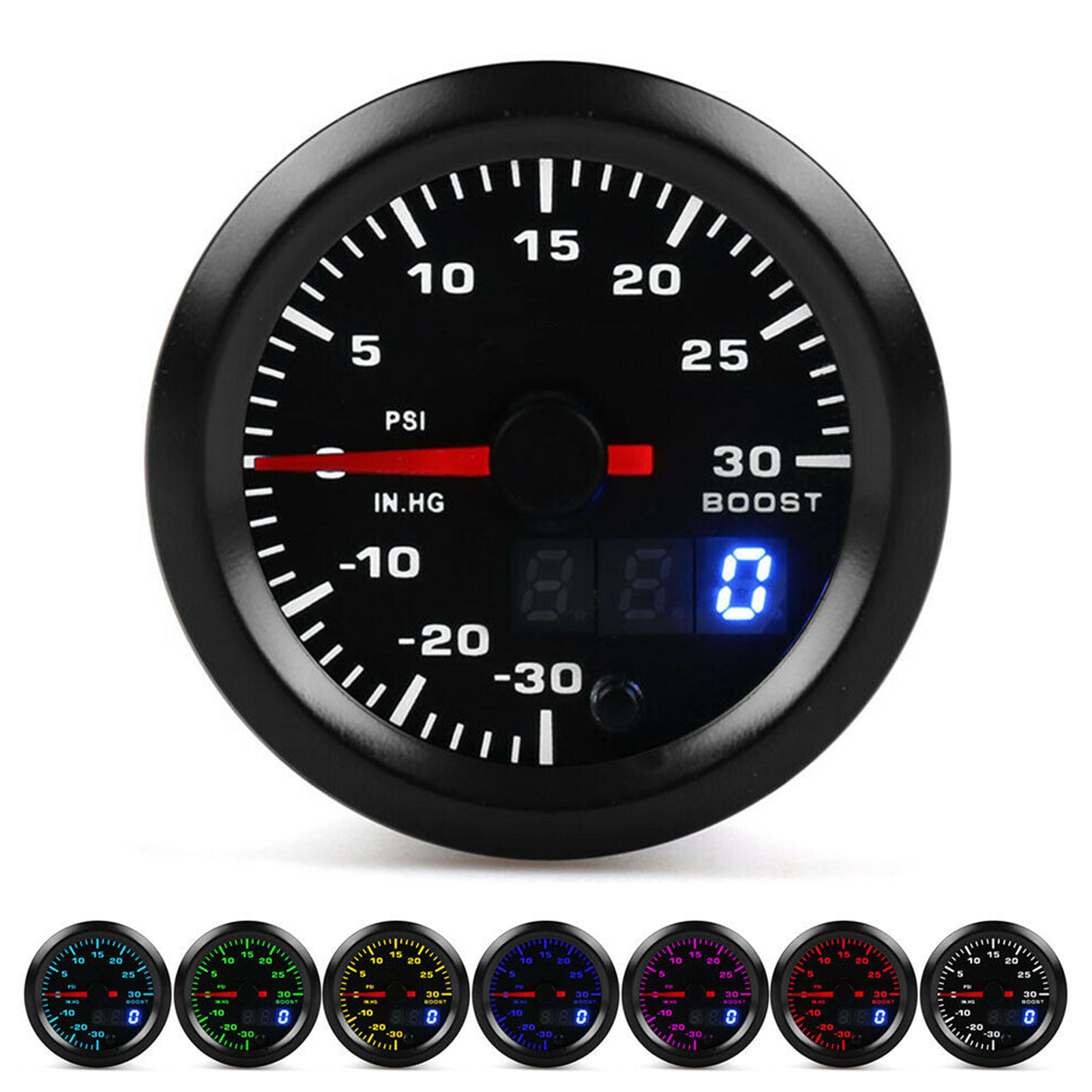 Universelles 2-zoll/52-mm-turbodruckmanometer, 7-farbige Led-digitalanzeige, Ladedruckanzeige (psi)