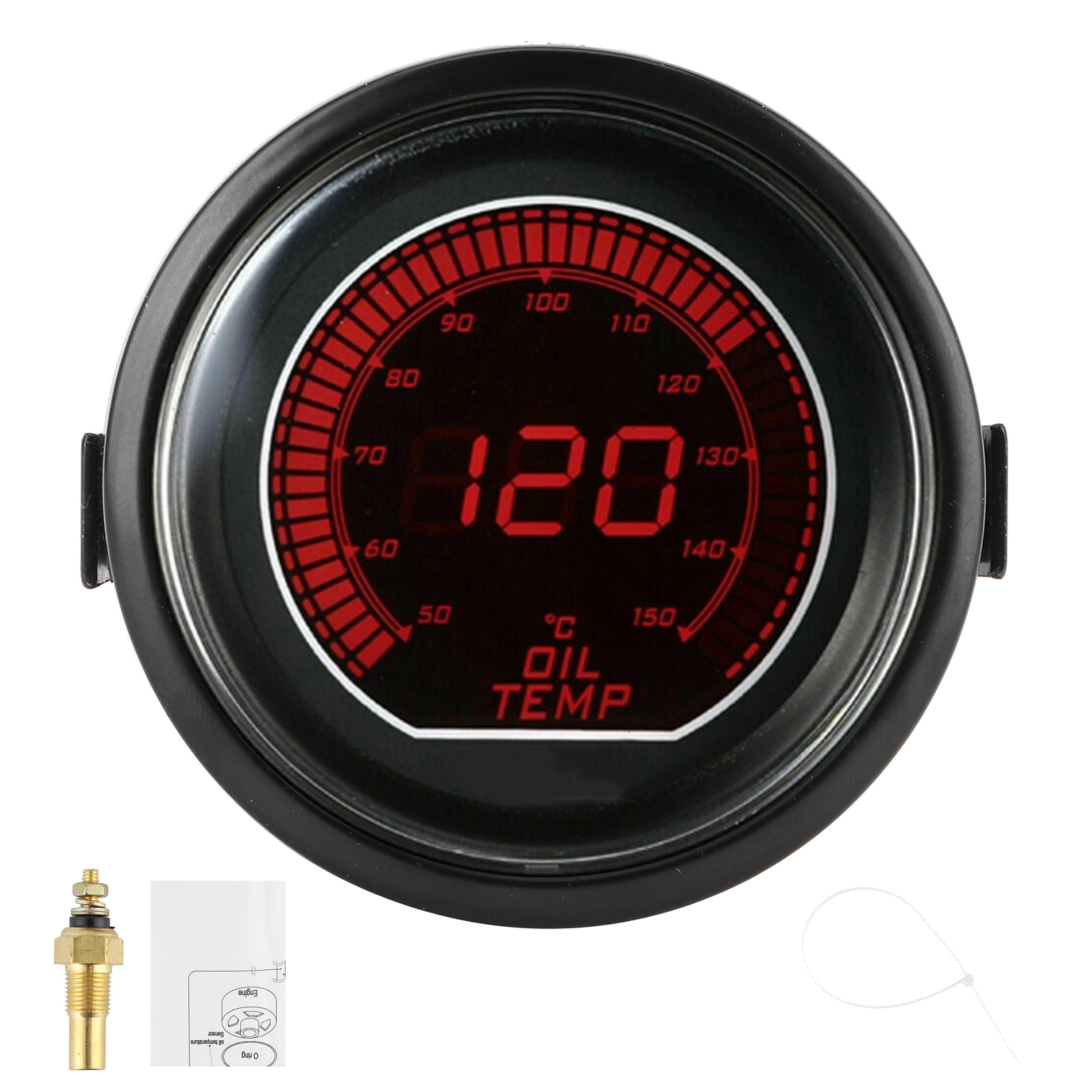 52 Mm/2 Zoll Öltemperaturanzeige Für Die Evo-serie, Universelle Anzeige Mit Blauer Und Roter Led-beleuchtung, Geeignet Für 12-v-benzinfahrzeuge.