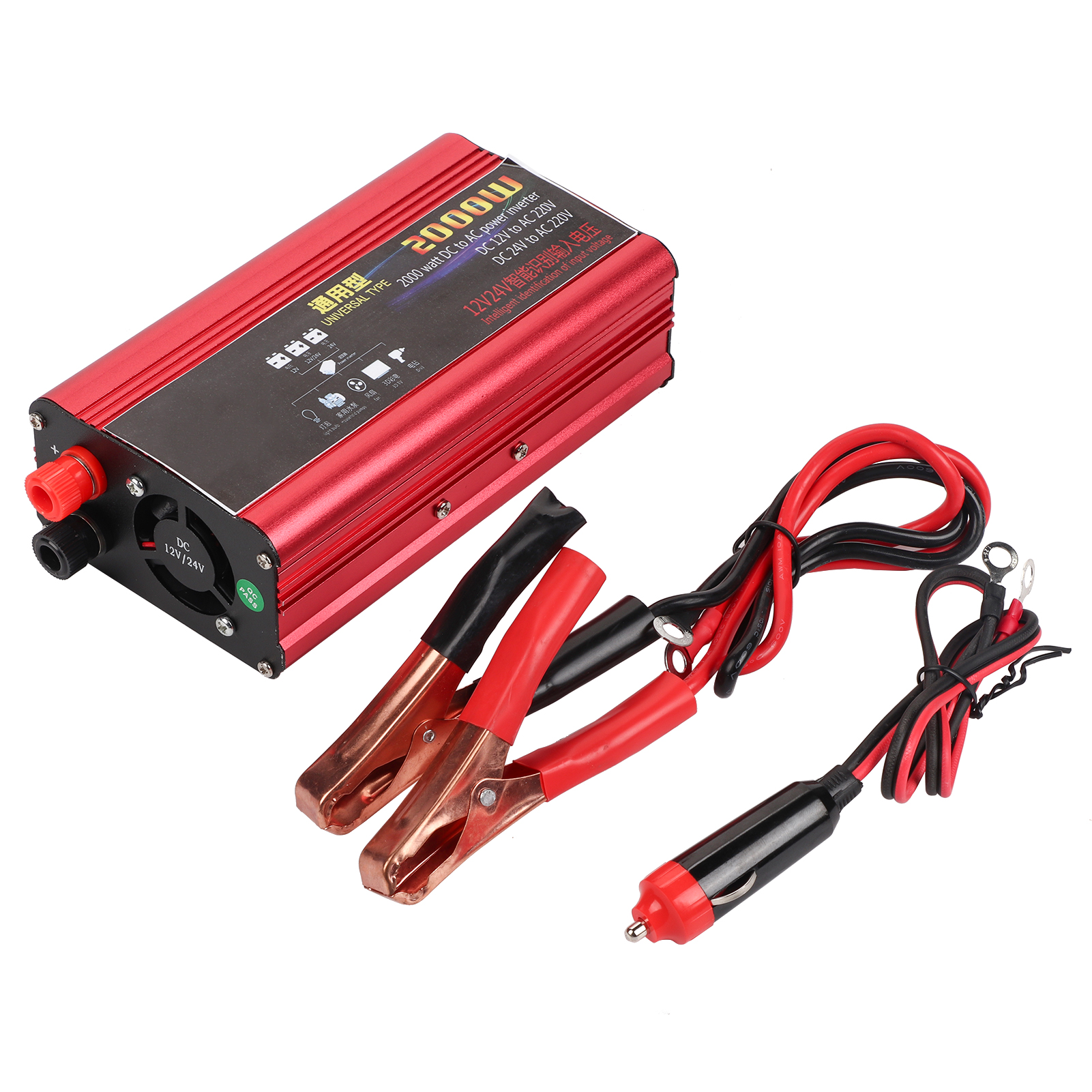 2000-w-wechselrichter (12 V/24 V Gleichstrom Auf 220 V Wechselstrom), Modifizierter Sinus-wechselrichter Für Kraftfahrzeuge Mit Usb-ladegerät