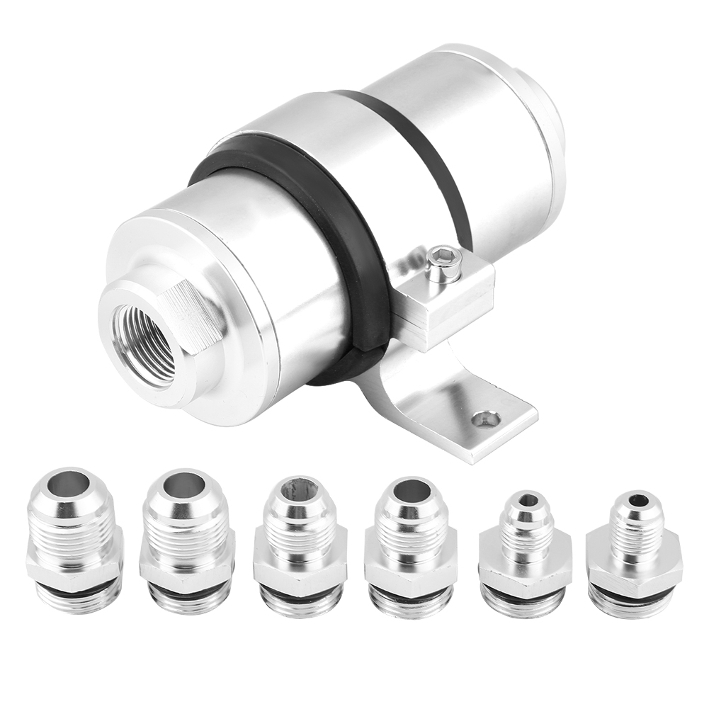Universeller Schwarzer 30-mikron-inline-kraftstofffilter Aus Billet-aluminium, Inklusive Halterung, Silberne An6/an8/an10-anschlüsse - Für Benzin.