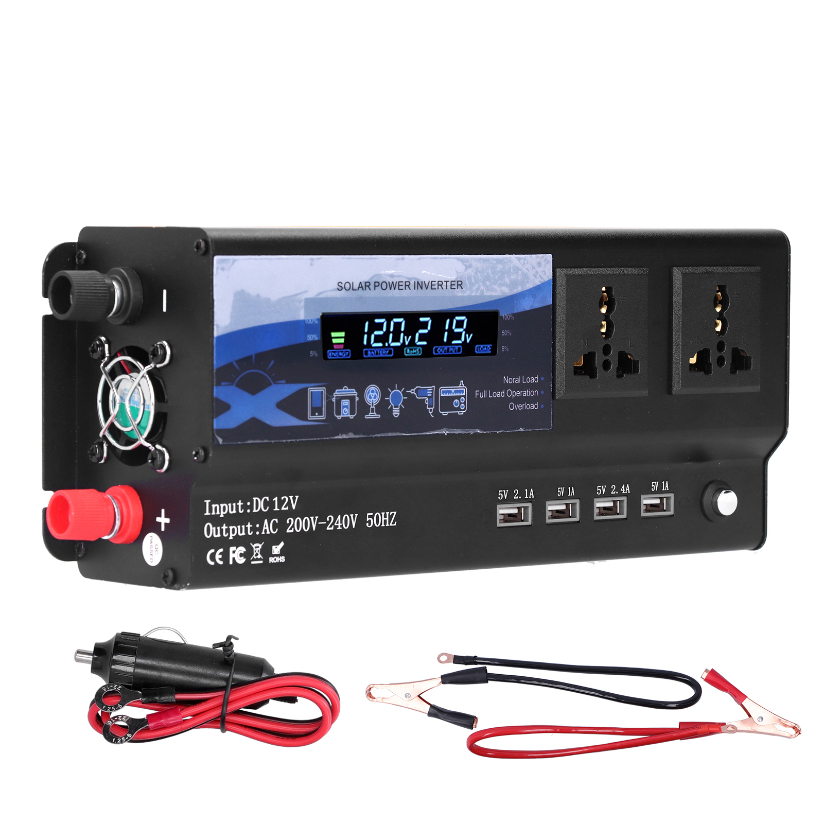 6000w Spitzenleistung Wechselrichter Für Autos, Modifizierte Sinuswelle, 12v Ladegerät, 4 Usb-anschlüsse Mit Mehrfarbiger Led-beleuchtung.
