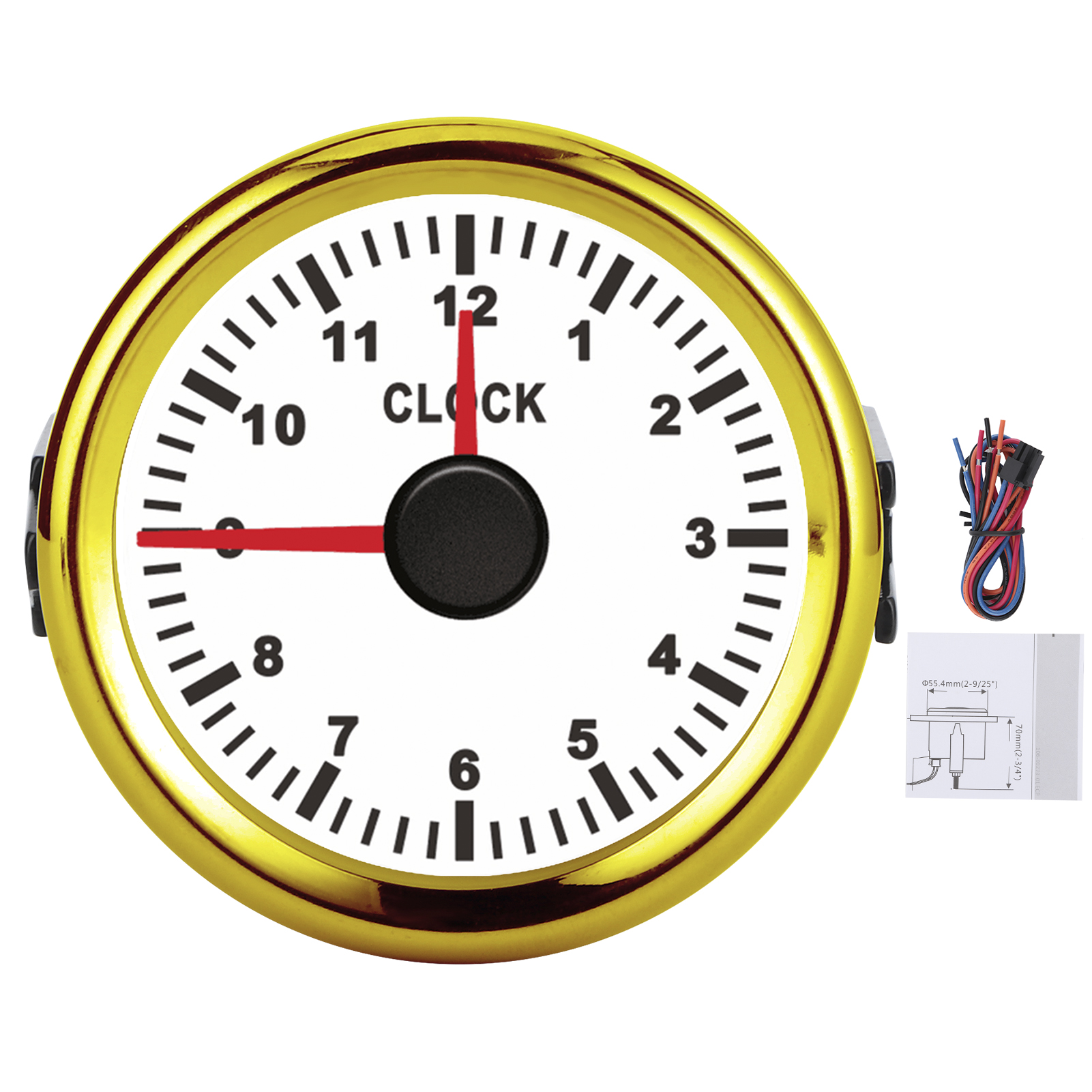 Universeller 2-zoll-betriebsstundenzähler (0-12 Stunden), Weißer Hintergrund, Goldener Rahmen, Rote Hintergrundbeleuchtung, 12v/24v Für Auto, Boot, Yacht, Motorrad.