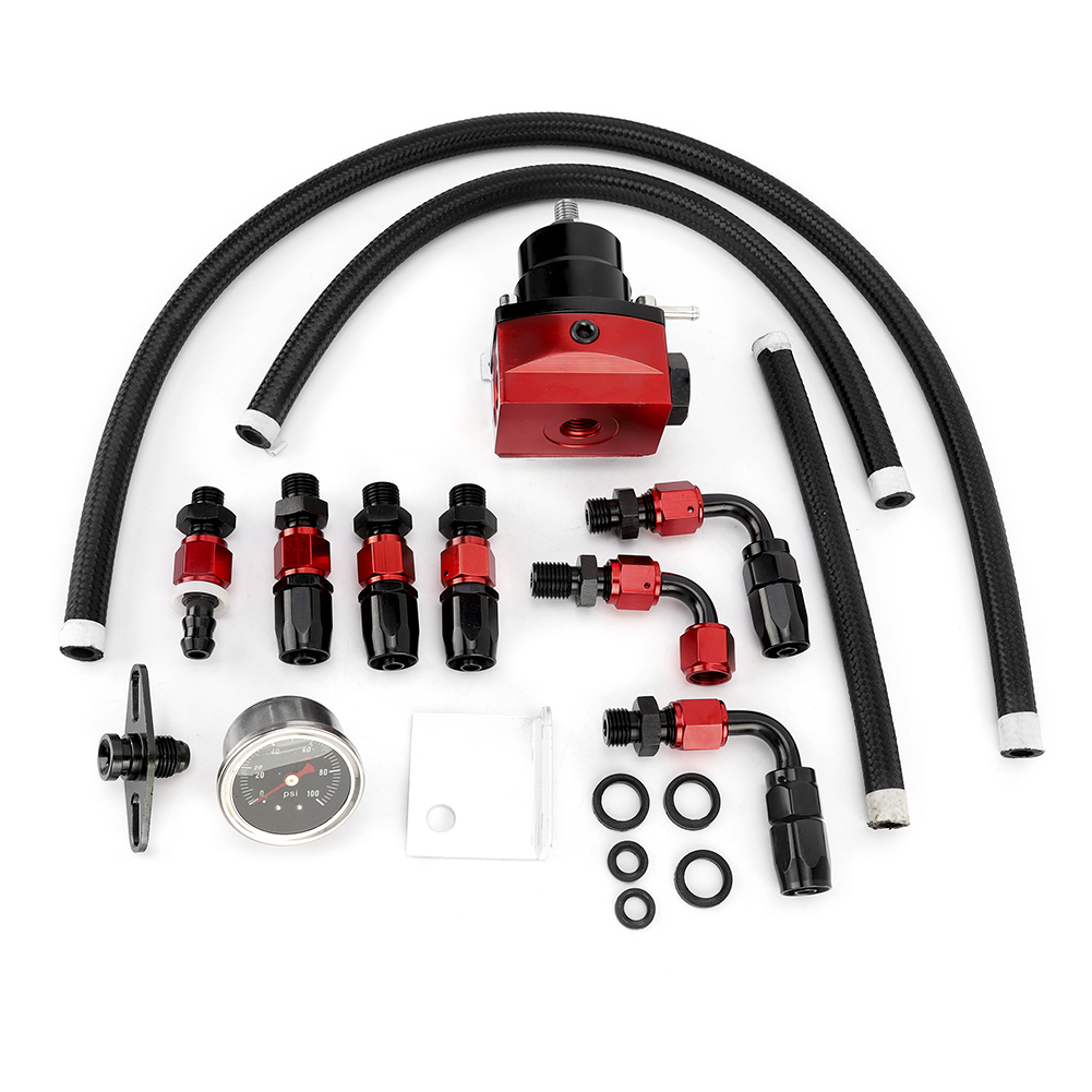 Universeller, Einstellbarer 100-psi-kraftstoffdruckregler Für Autos Mit Manometer (schwarz+rot)