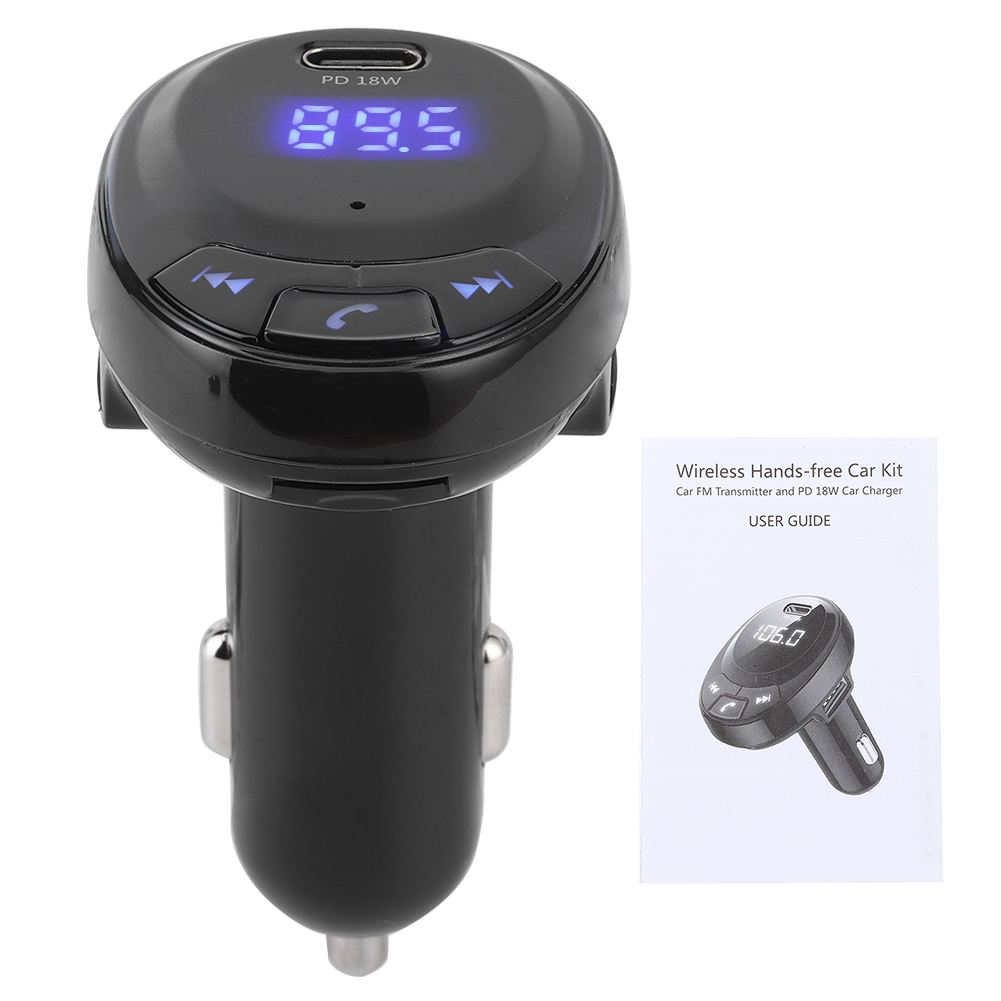 Bt09 12v Bluetooth Fm-adapter Kabelloser Mp3-transmitter 18w Pd Kfz-ladegerät Typ-c-stecker Schnellladefunktion Schwarz