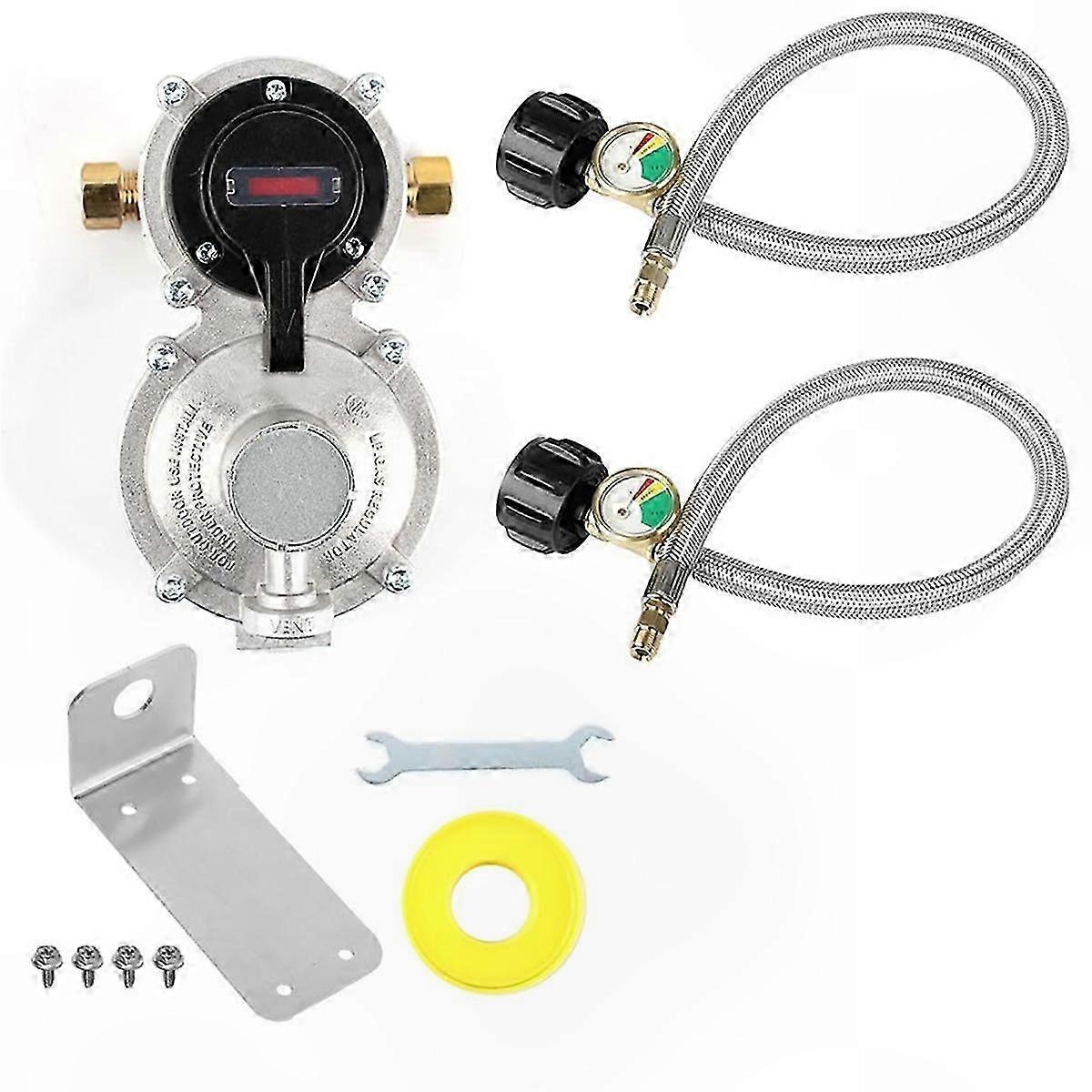 Doppelflaschen-propangasregler Mit Manometer Und Schlauch, Hochleistungs-lpg-druckregler Für Wohnmobile, Automatisches Umkehrsystem