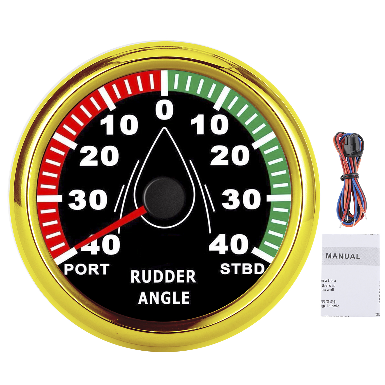 85 Mm Ip67 Wasserdichter Bootspinnwinkelmesser, 932 V Mehrfarbige Hintergrundbeleuchtung, Einstellbare Richtung (schwarzes Zifferblatt, Goldene Abdeckung)