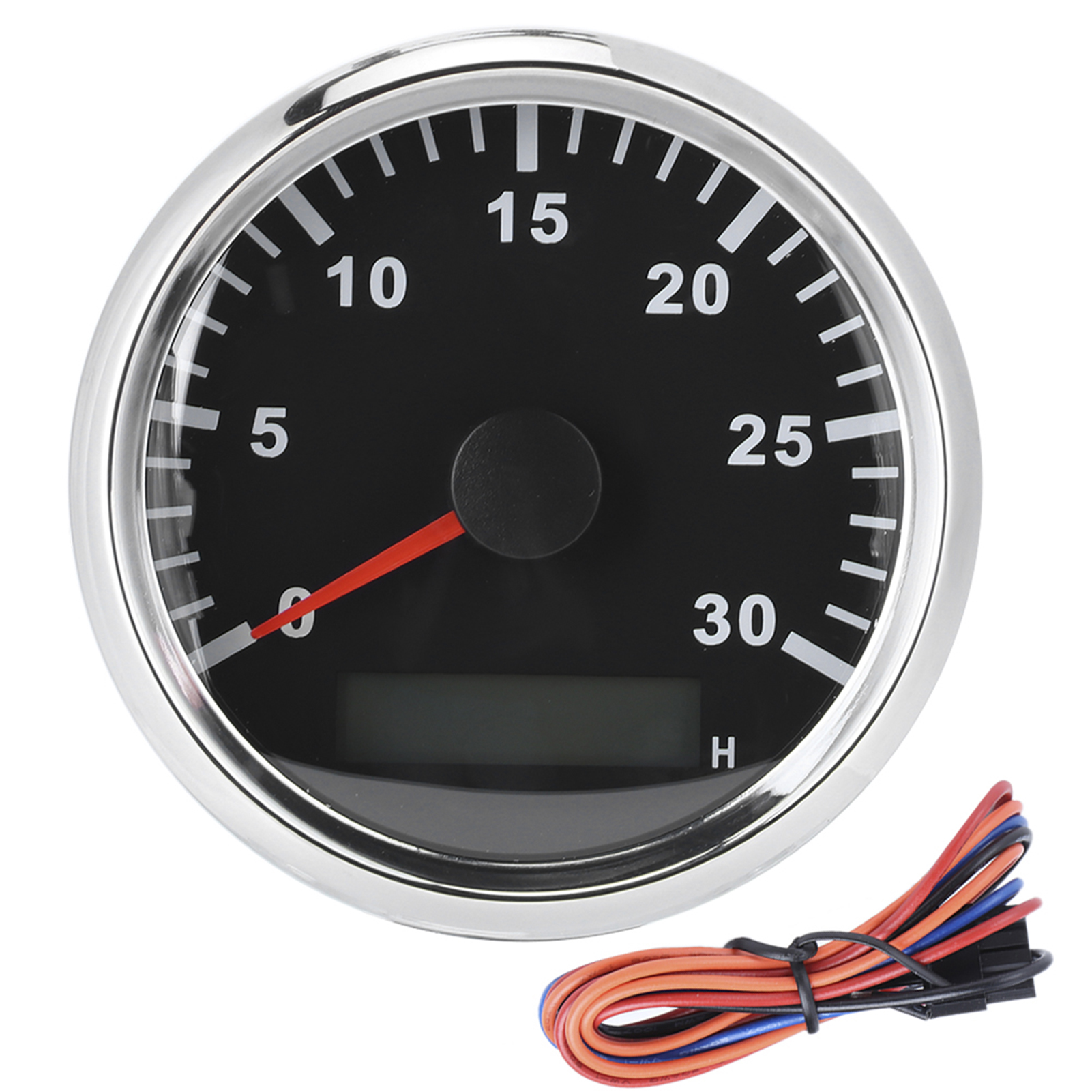 85-mm-ip67-bootsdrehzahlmesser Mit Rotem Lcd-display, 12 V/24 V Betriebsstundenzähler, Schwarzes Zifferblatt, Silberner Rahmen, 3000 U/min