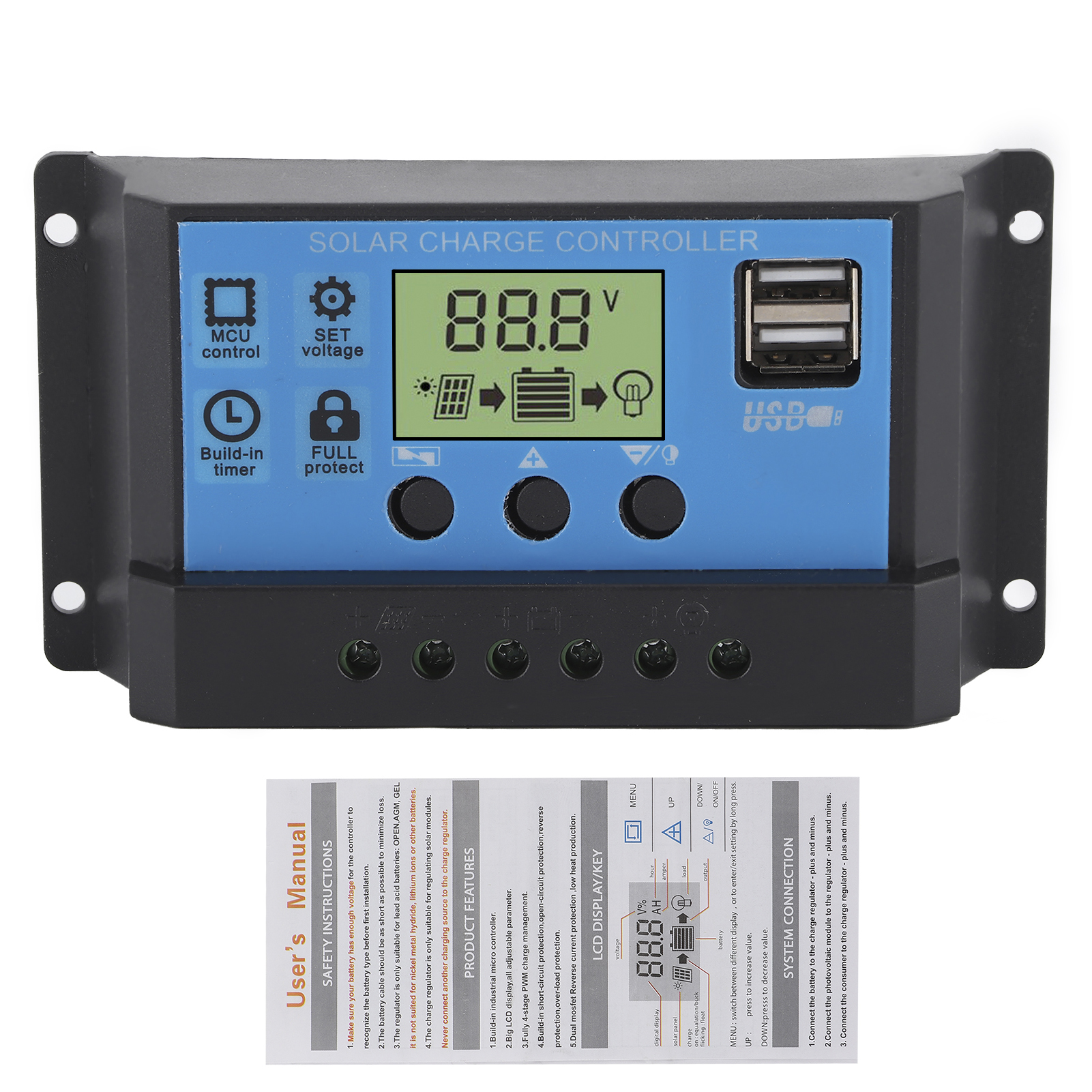12v/24v 10a Pwm Solar-lade- Und Entladeregler Mit Lcd-bildschirm Und Zwei Usb-ausgängen Für Den Einsatz Zu Hause, In Der Industrie Und Im Automobilbereich