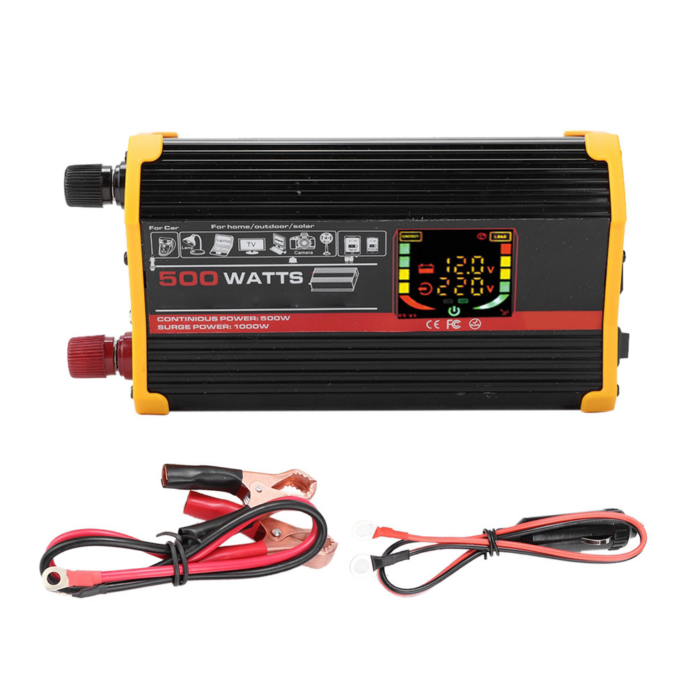 500-w-wechselrichter (12 V Dc Auf 220 V Ac) Mit Farb-lcd-display, Usb-anschluss Und Schwarzem Kfz-transformator