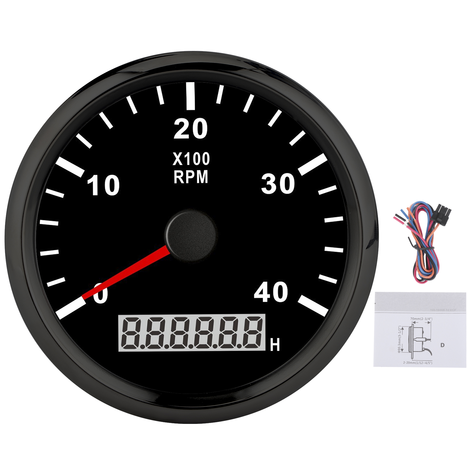 85-mm-digital-lcd-bootsgeschwindigkeitsmesser, 4000 U/min, Rote Hintergrundbeleuchtung, Ip67 Wasserdicht, 12 V/24 V, Schwarzes Zifferblatt, Schwarze Abdeckung.