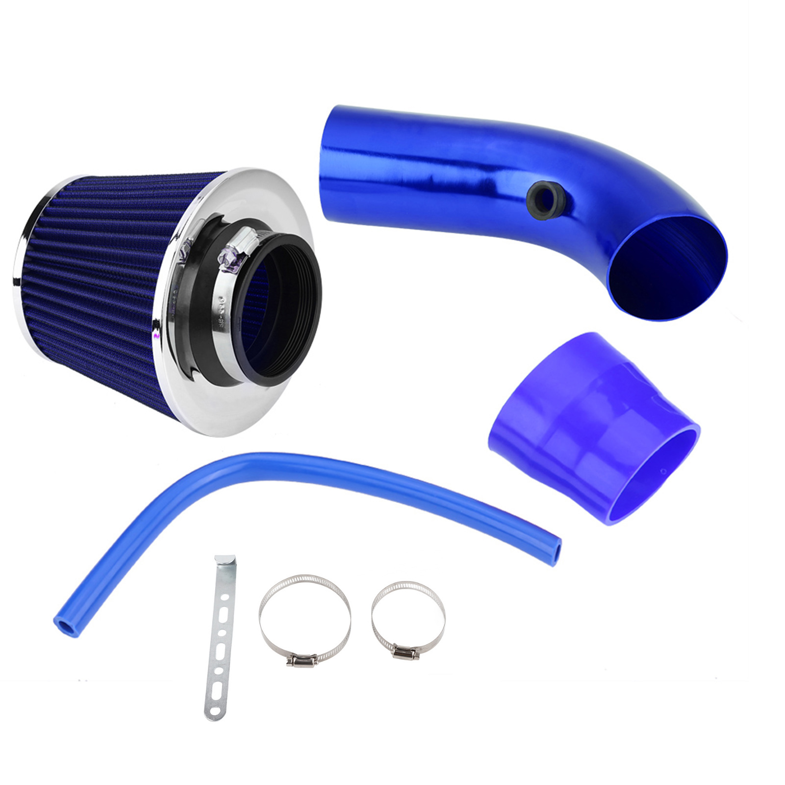 Universelles Kaltluftansaugset 76 Mm (3 Zoll) Blaues Aluminiumrohr Auto-ansaugfilter