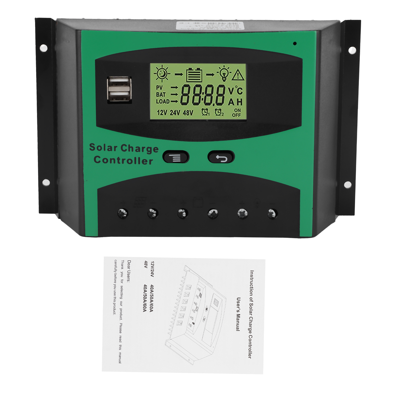 Intelligenter Solarmodulregler 60a 12/24v, Zwei Usb-anschlüsse, Hochleistungs-kühlkörper, Solarladeregler.